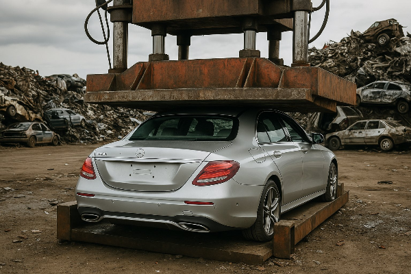 자동차가 폐차장에서 압착되는 모습