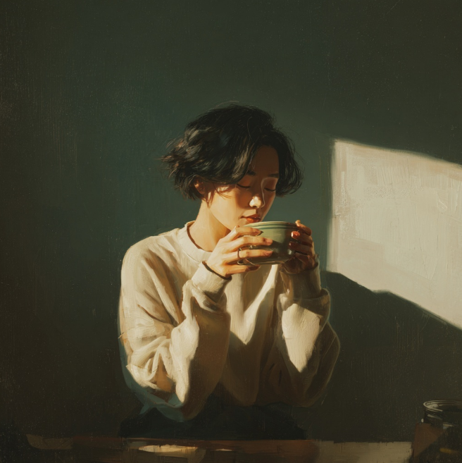 독감으로 유자차를 마시는 여성