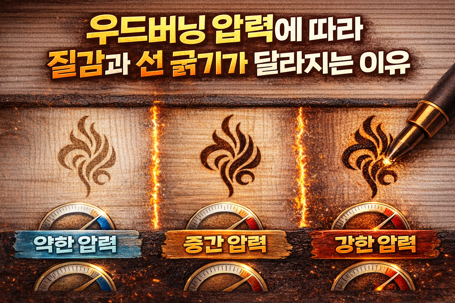 우드버닝 압력에 따라 질감과 선 굵기가 달라지는 이유