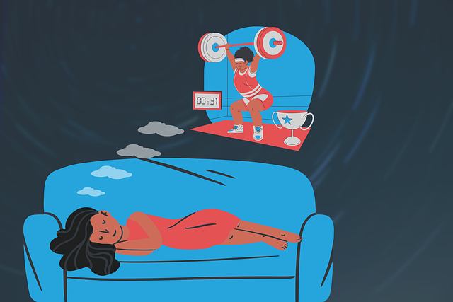 기대하는 꿈을 꾸고 있는 중인 사람의 모습