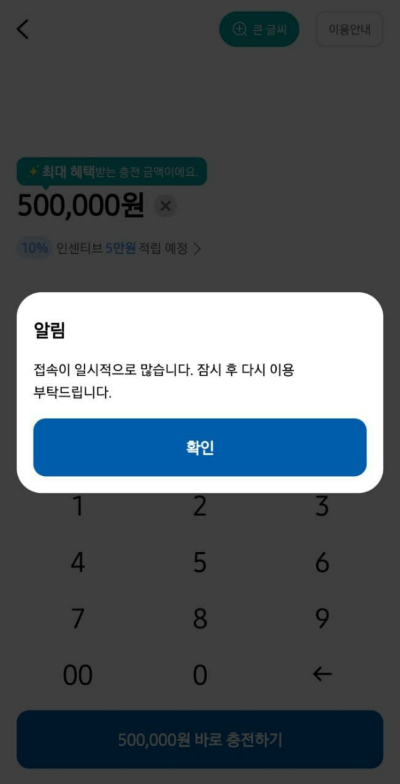 접속부하 안내 메시지