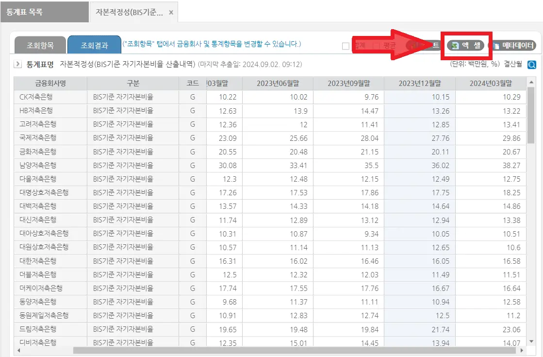 BIS 자기자본비율 결과 화면
