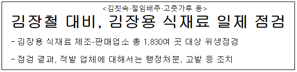 김장철 대비 김장용 식재료 제조업소 일제 점검 실시