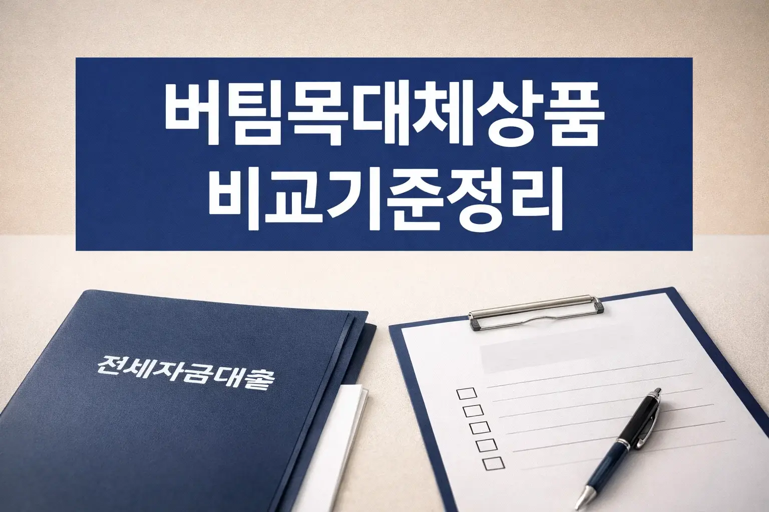 버팀목전세자금대출 대체 상품을 비교할 때 어떤 기준으로 나눠 봐야 하는지 핵심 축과 확인 항목을 먼저 정리한 이미지