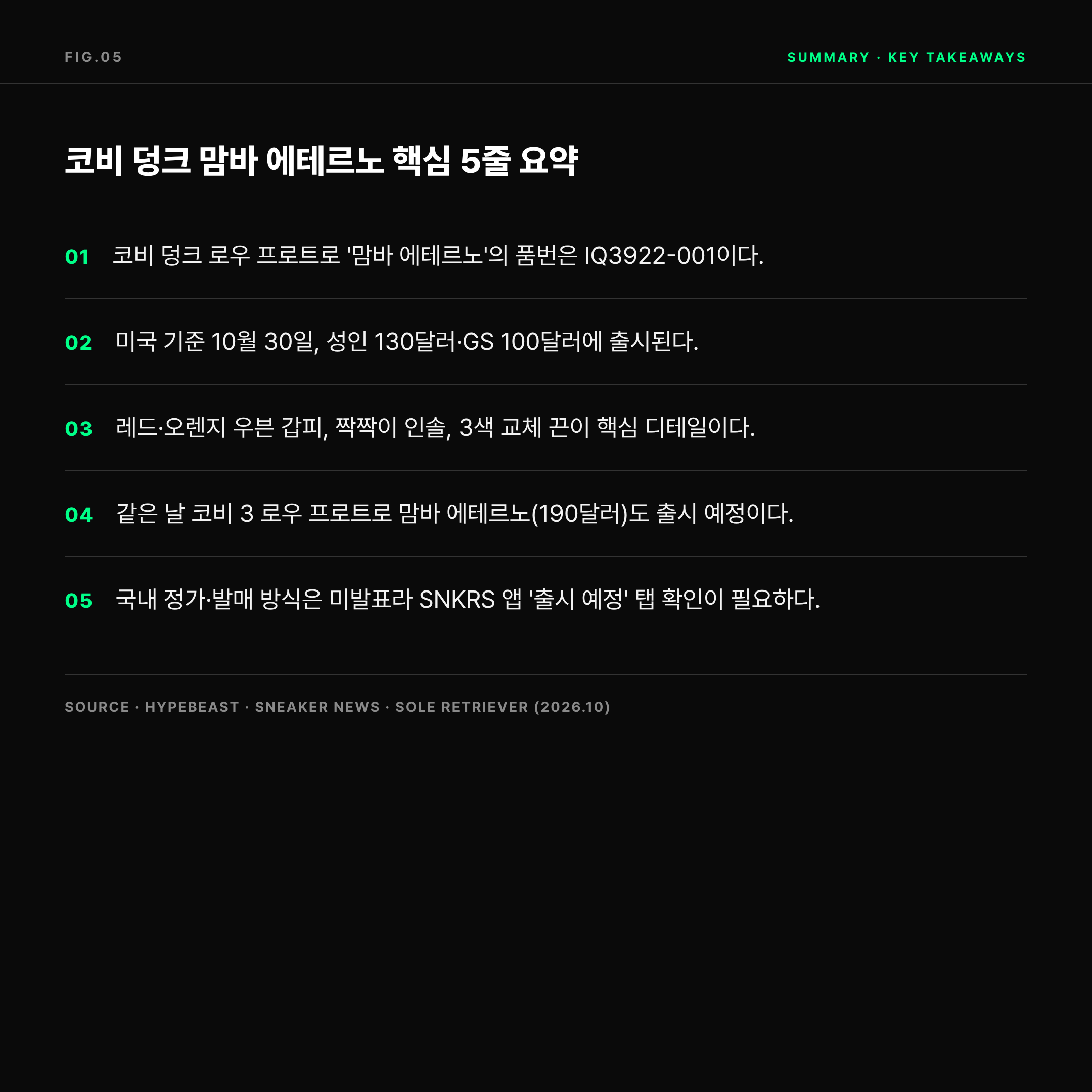 2026 코비 덩크 로우 맘바 에테르노 핵심 5줄 요약