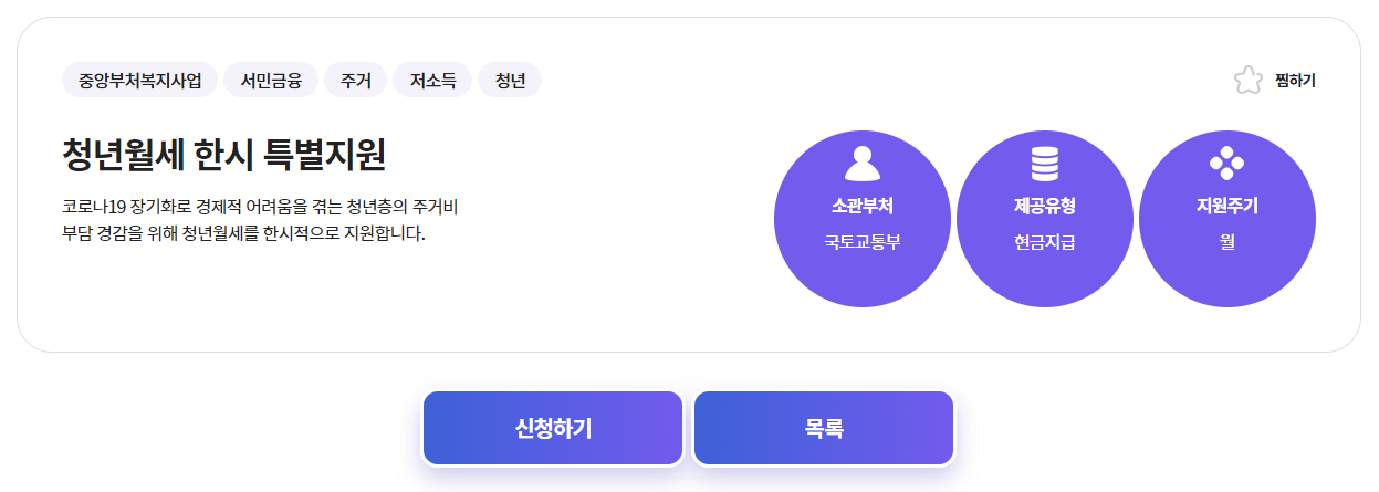 청년월세 한시 특별지원 신청