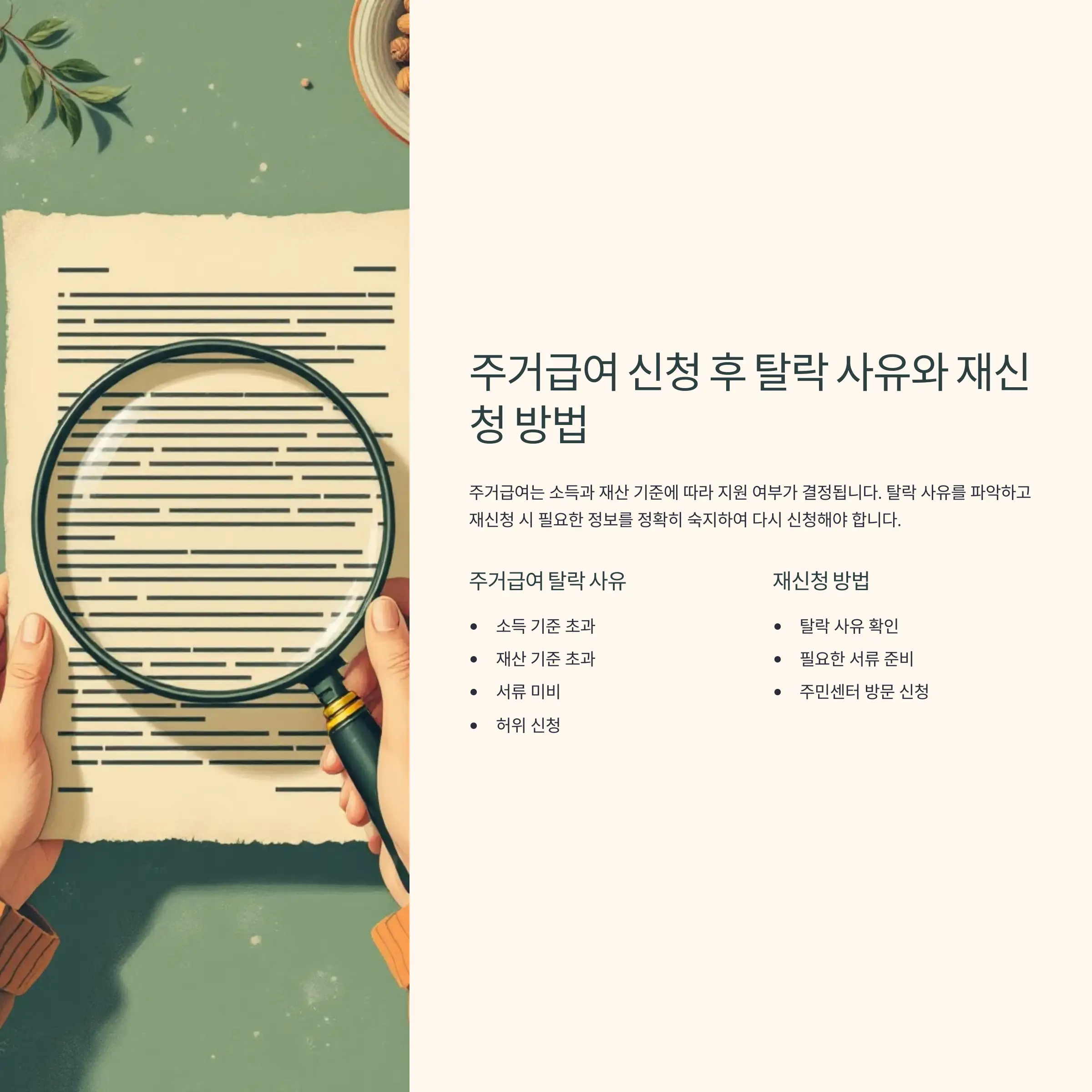 주거급여 신청 후 탈락 사유와 재신청 방법 사유 확인 방법