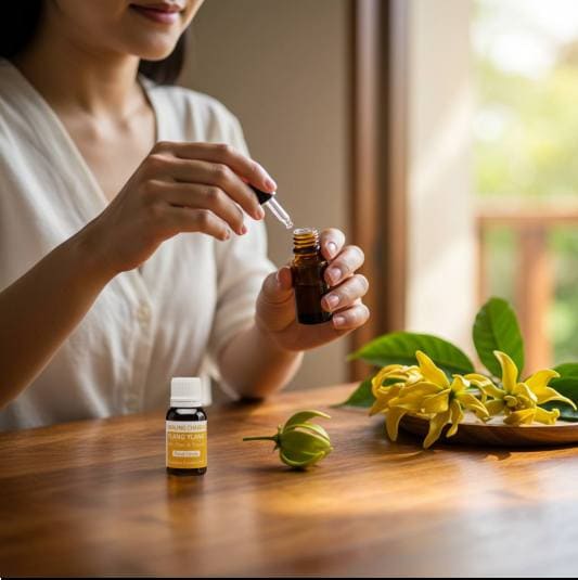 일랑일랑 오일 활용법, 일랑일랑 섞는 여성 사진