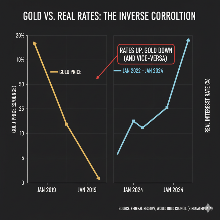 실질 금리와 금 가격의 역상관 관계 그래프