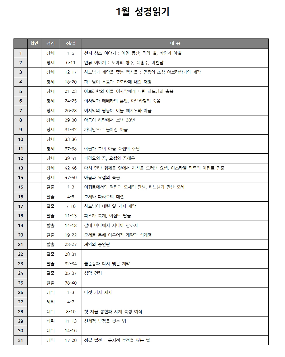 1월 성경읽기 다운로드