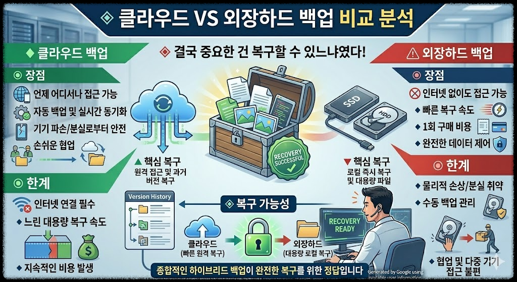 클라우드 VS 외장하드 백업 비교 분석, 결국 중요한 건 복구할 수 있느냐였다