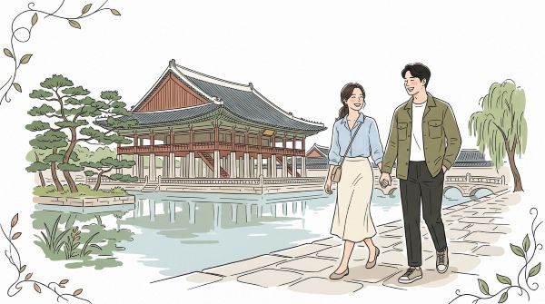 경복궁을 관광하는 남녀