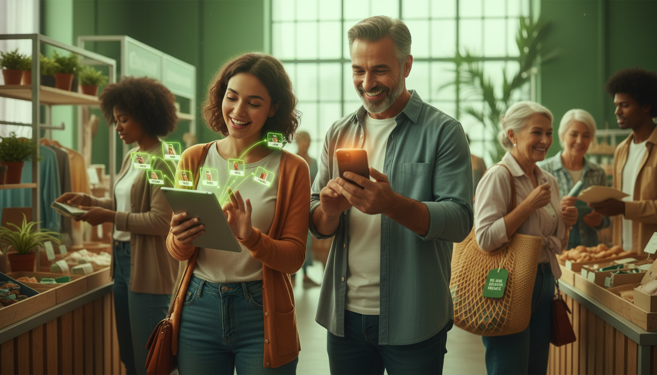 가격 비교 앱을 사용하고, 디지털 결제를 하는 등 현명한 쇼핑을 즐기는 다양한 사람들