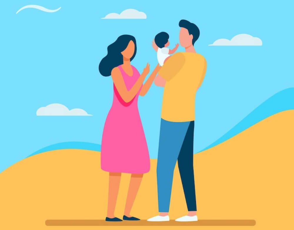 부부가 아이를 안고 있는 이미지