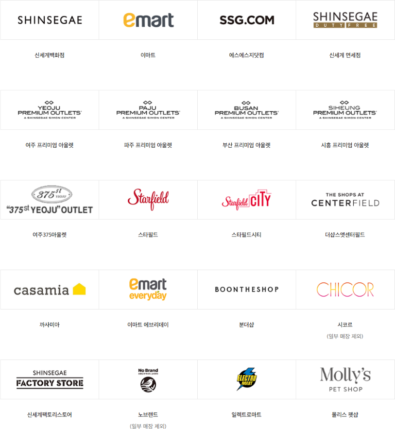 쇼핑 사용 가능한 업체
