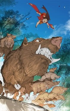 멧돼지-떼가-숲속에서-전속력으로-진격하는-일러스트