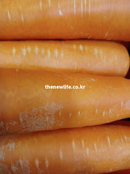 껍질째 요리하여 흡수율을 높이기 위해 깨끗하게 세척한 당근 표면