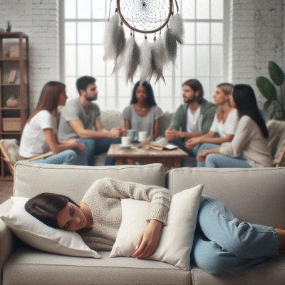 여러 사람들이 함께 앉아 꿈에 대해 이야기하는 모습입니다.