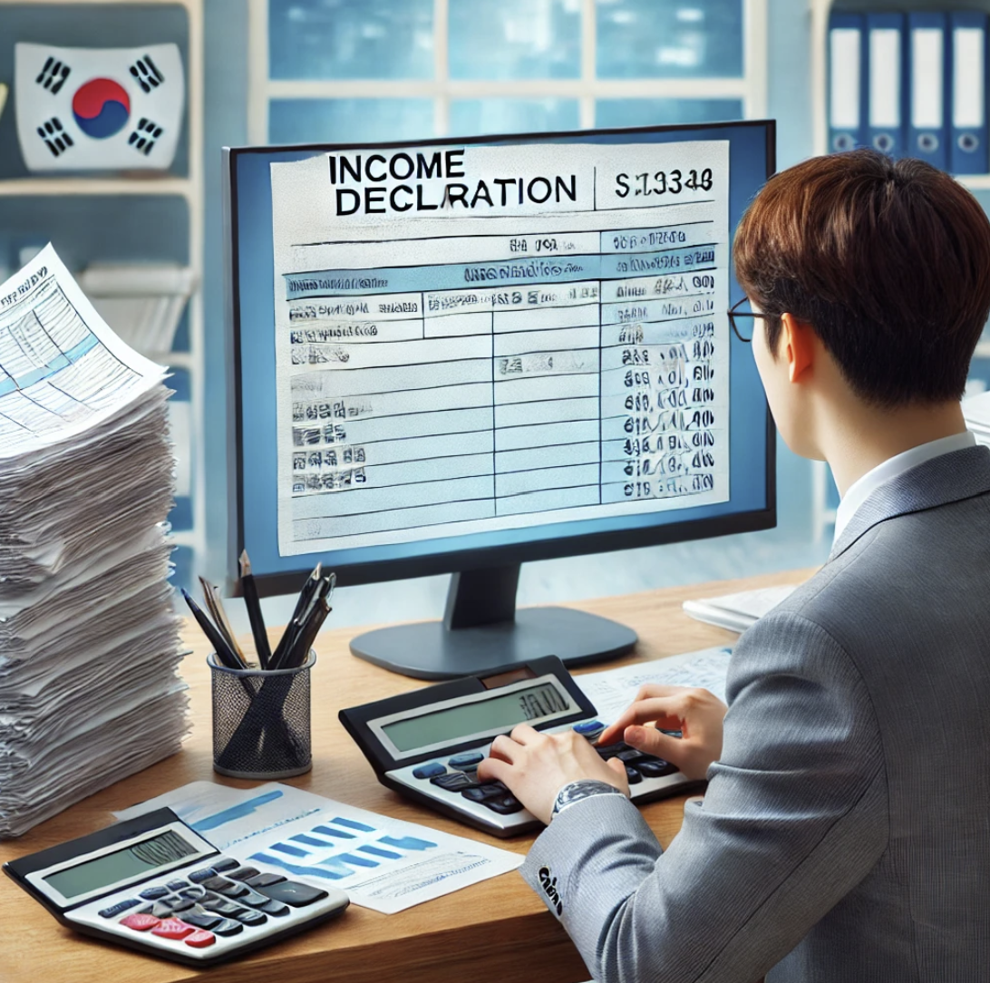 소득 신고를 위해 근무하는 직장인