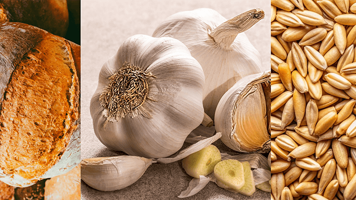통밀빵, 귀리와 마늘의 사진