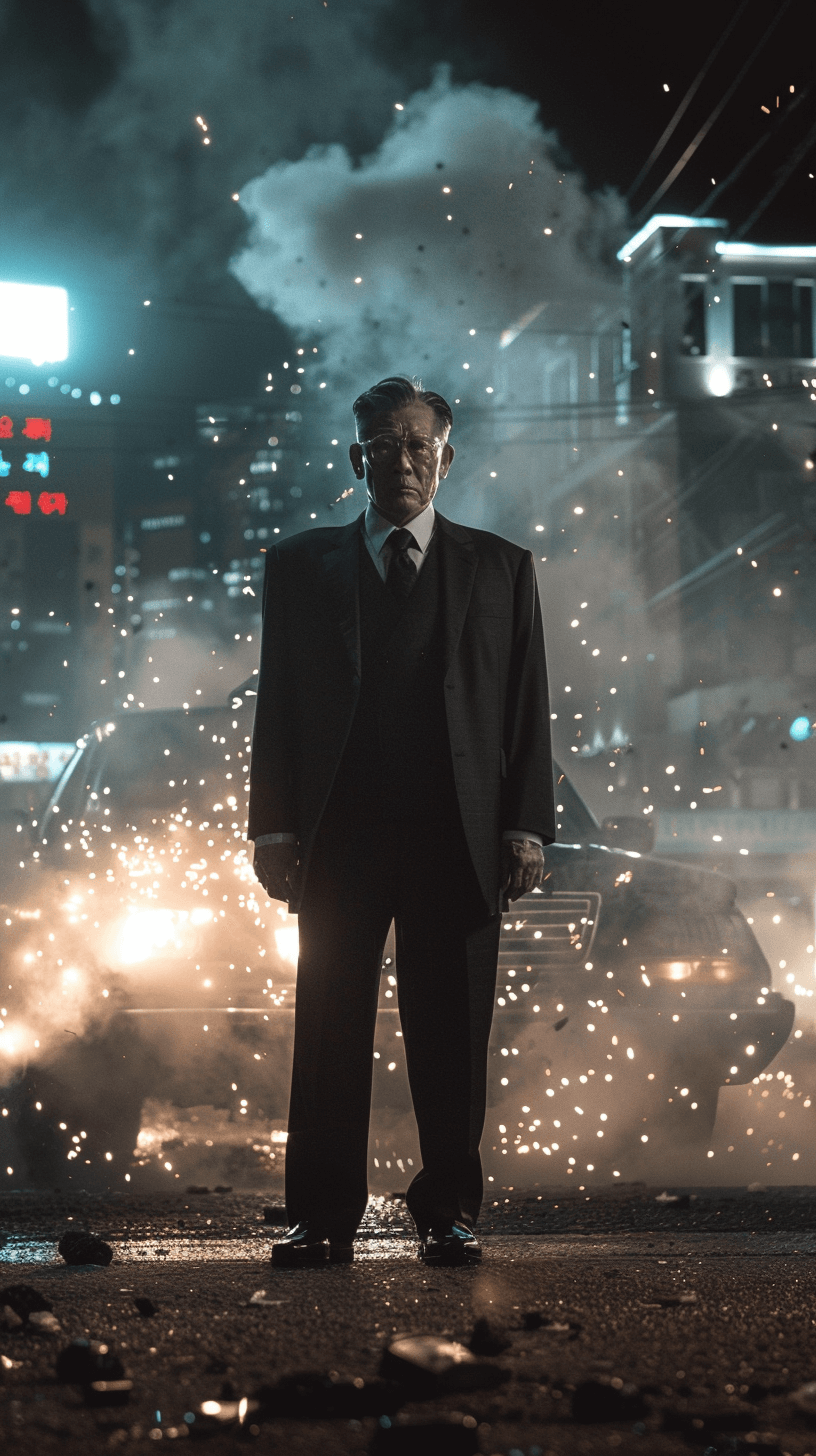 폭발-장면을-배경으로-서-있는-노인