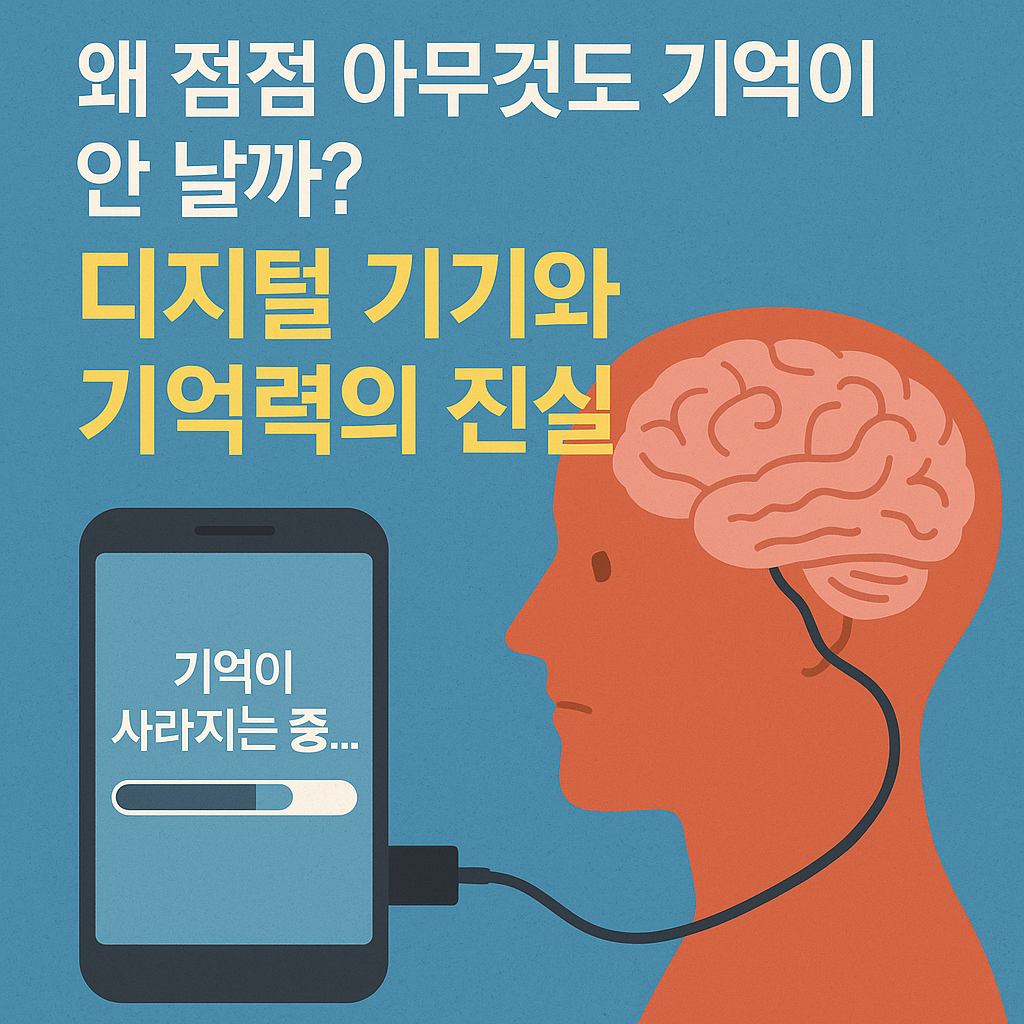 디지털 기기와 연결된 인간의 뇌 이미지. 스마트폰에 저장된 정보에 의존해 기억력이 사라지는 과정을 표현한 인포그래픽 삽화.
