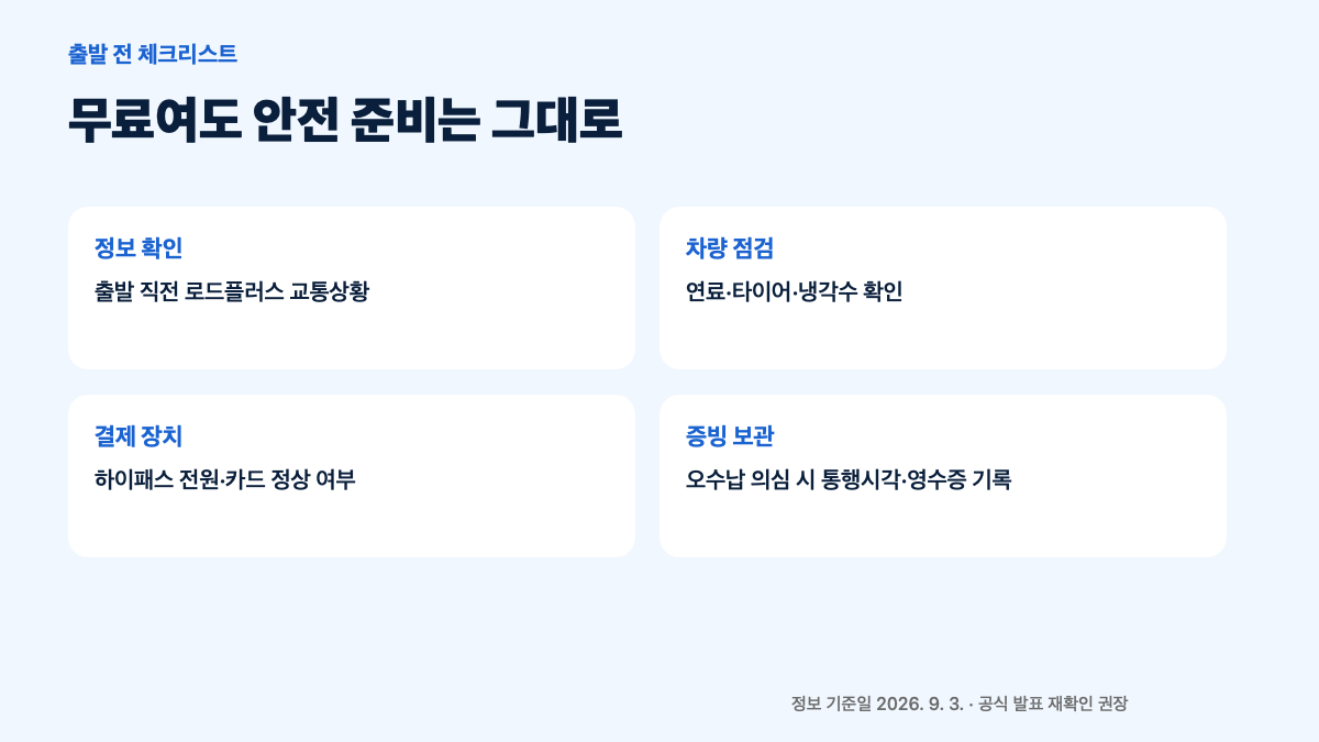 2026 추석 고속도로 통행료 면제 9월 24일부터 27일까지|하이패스·일반차로 이용법 본문 정보 이미지 5