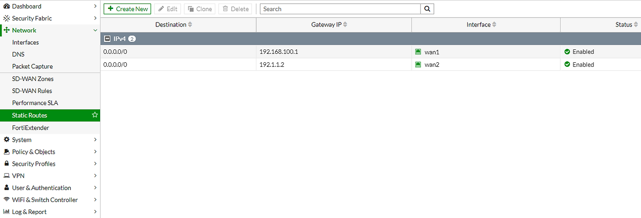 fortigate routing table