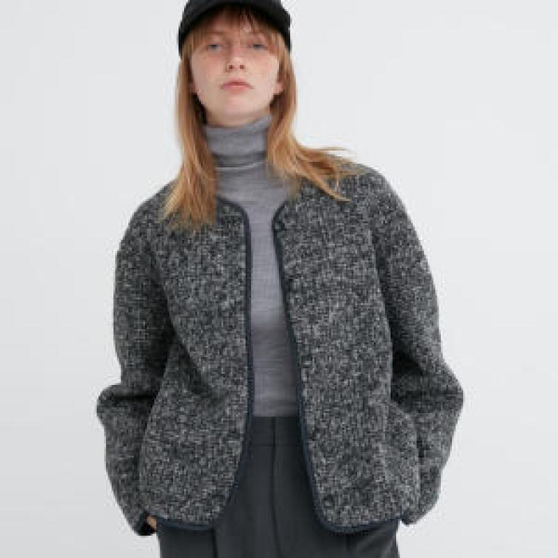 유니클로 보아 후리스 양털 플리스 크루넥 가디건 자켓 다크그레이
