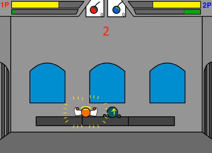 바운스어택-플래시게임-플레이-필살기를-사용하여-적을-공격하는-화면