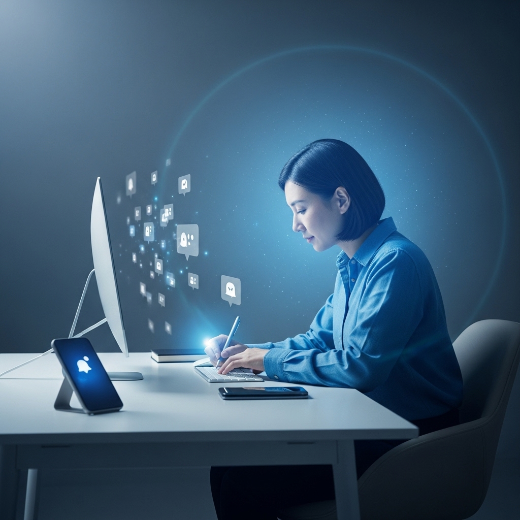 2025년 몰입의 기술로 업무 효율을 높이는 사람이 깔끔한 책상에서 집중하는 모습