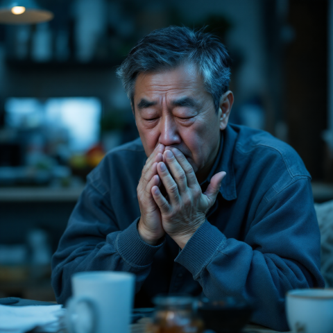 기침하고 숨 가쁜 중년 남성