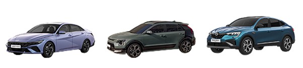 아반떼하이브리드, 니로하이브리드, 아르카나하이브리드 - 성능/제원 크기, 가격, 연비, 사양(기본품목) 비교