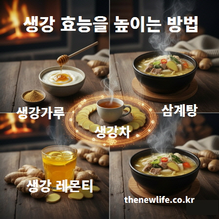 생강 효능을 높이는 다양한 섭취 방법 인포그래픽/생강차, 생강가루, 삼계탕, 생강 레몬티