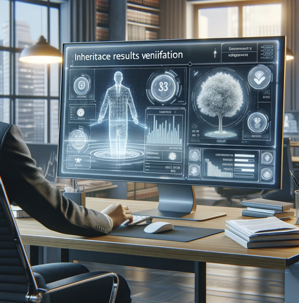 상속 결과를 컴퓨터로 확인하며 정보를 검토하는 모습