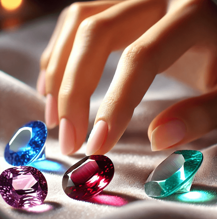 유색 보석 고르는 손 이미지