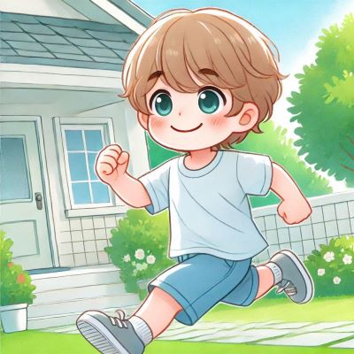 아이가 행복하게 뛰어 놀고 있다.