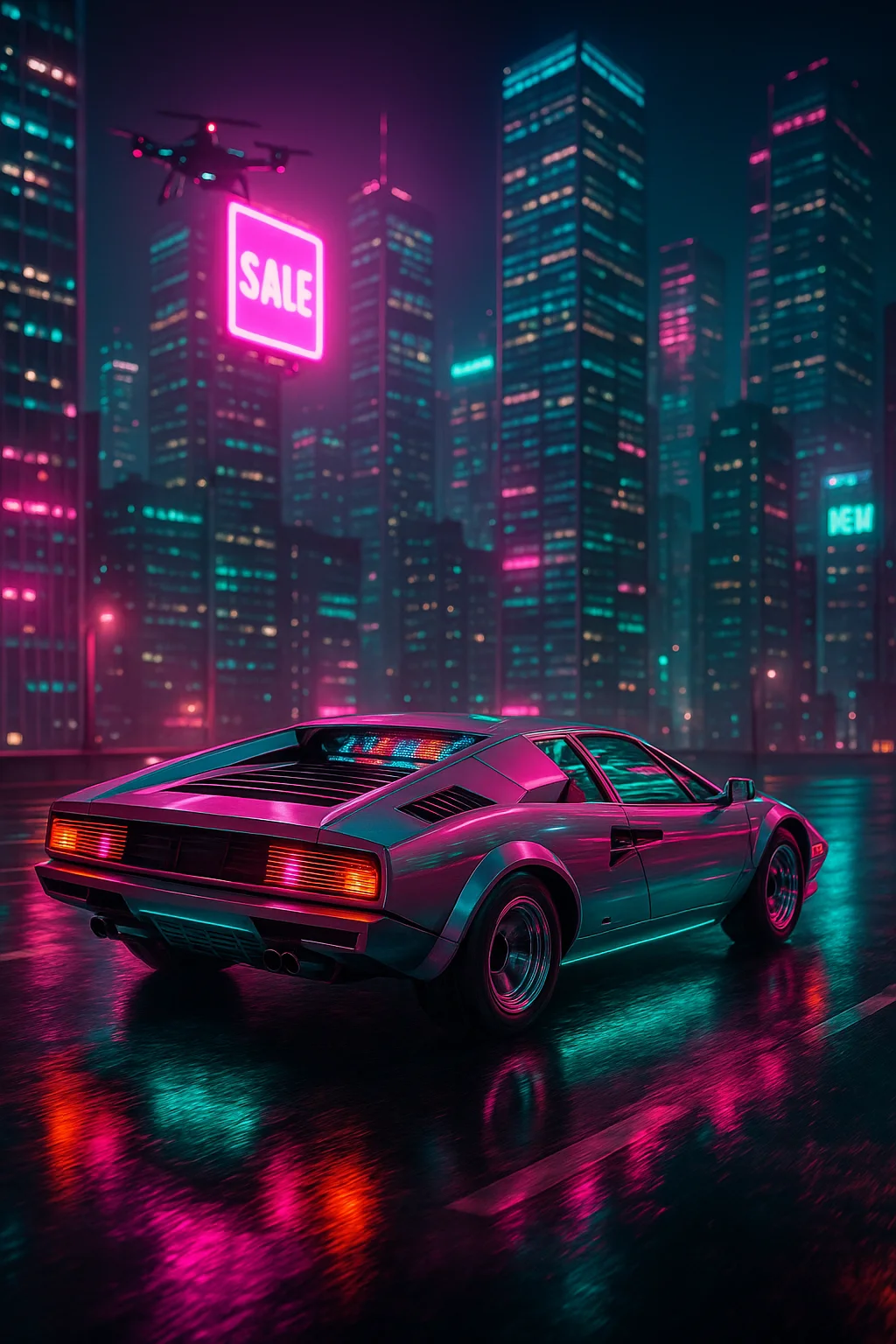 스포츠카와 도심 야경, 레트로-퓨처 슈퍼카 나이트 런