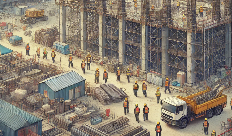 건설 현장에서 작업하는 근로자들
