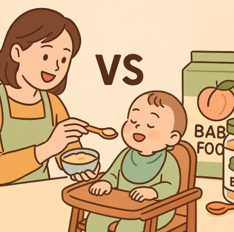 엄마의 손수 이유식과 시판 이유식 비교 장면