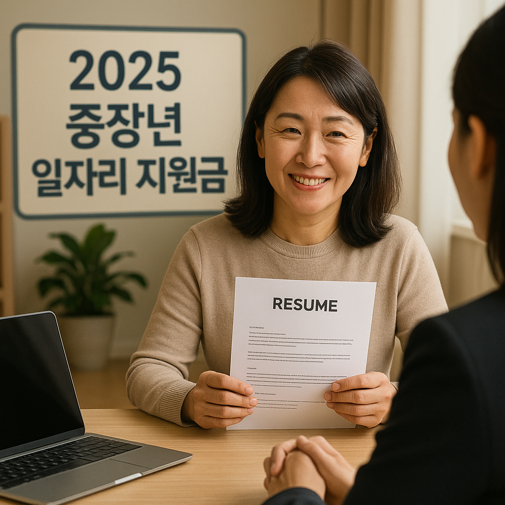 중장년 남성이 일자리 상담을 받으며 미소 짓는 장면