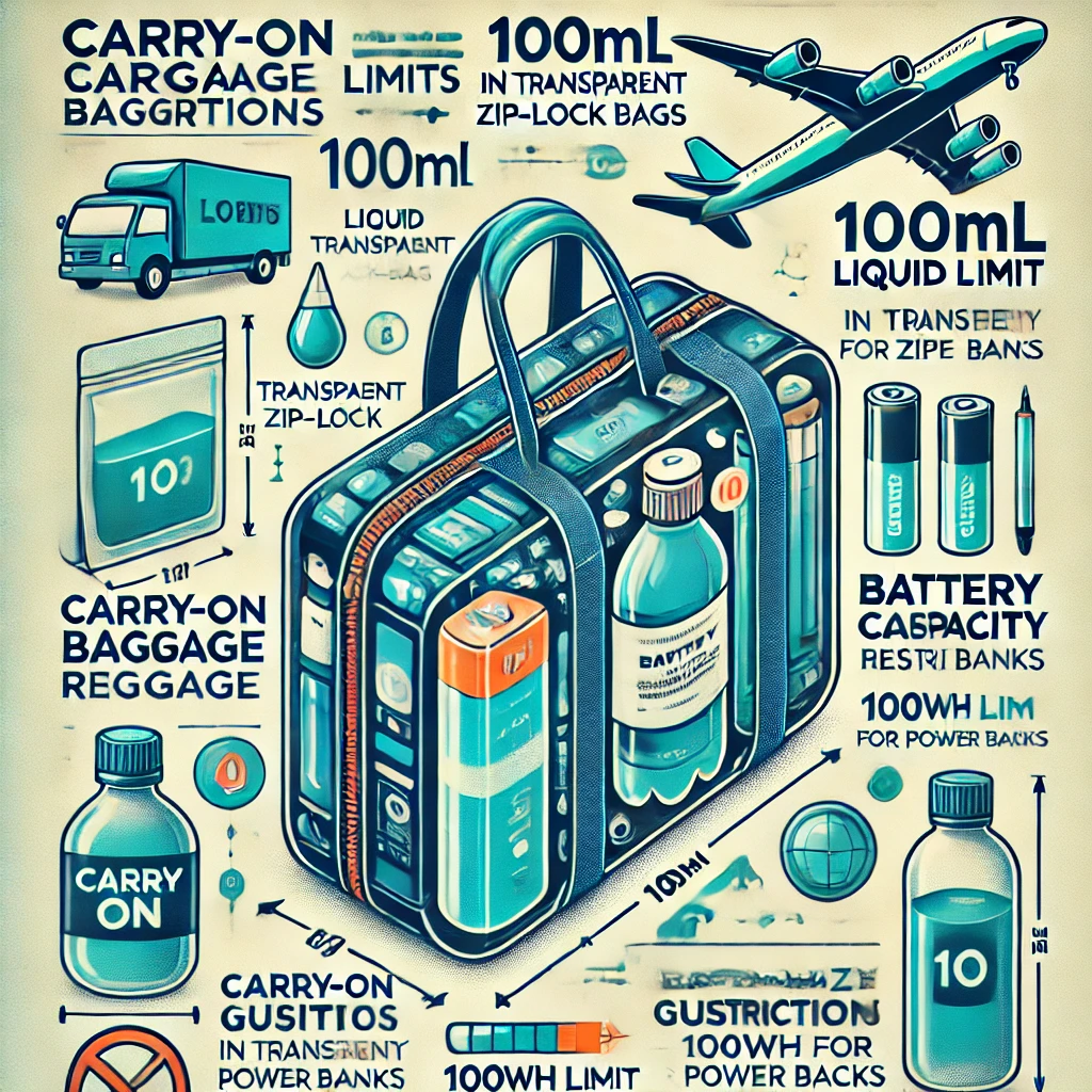 액체류 100ml 제한, 배터리 규정, 수하물 크기 규정