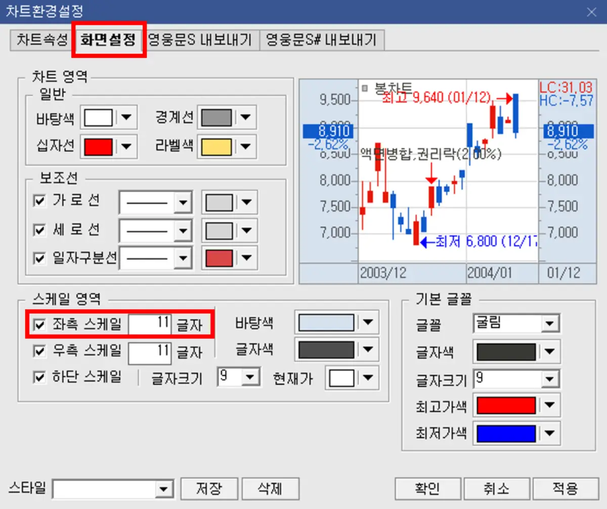 차트 환경 설정