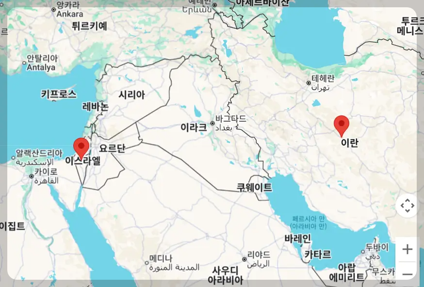 이란 이스라엘 위치와 거리