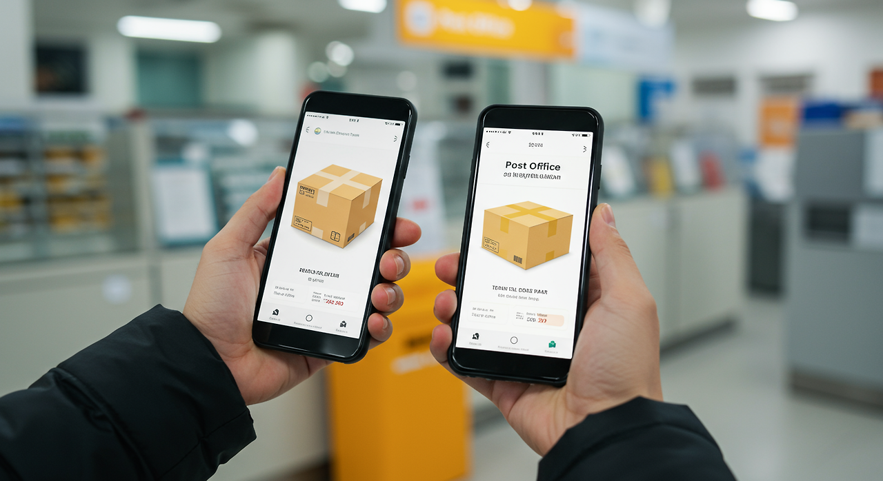 스마트폰으로 간편하게 우체국소포를 접수하는 모습