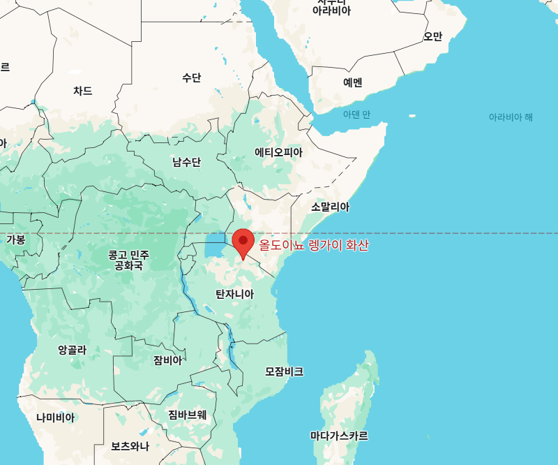 올도이뇨 렝가이 화산의 위치를 알 수 있는 지도