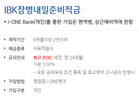 장병내일적금 가입조건-IBK기업은행 출저