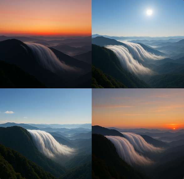 실제 타키쿠모가 나타나는 시간대별 사진 예시