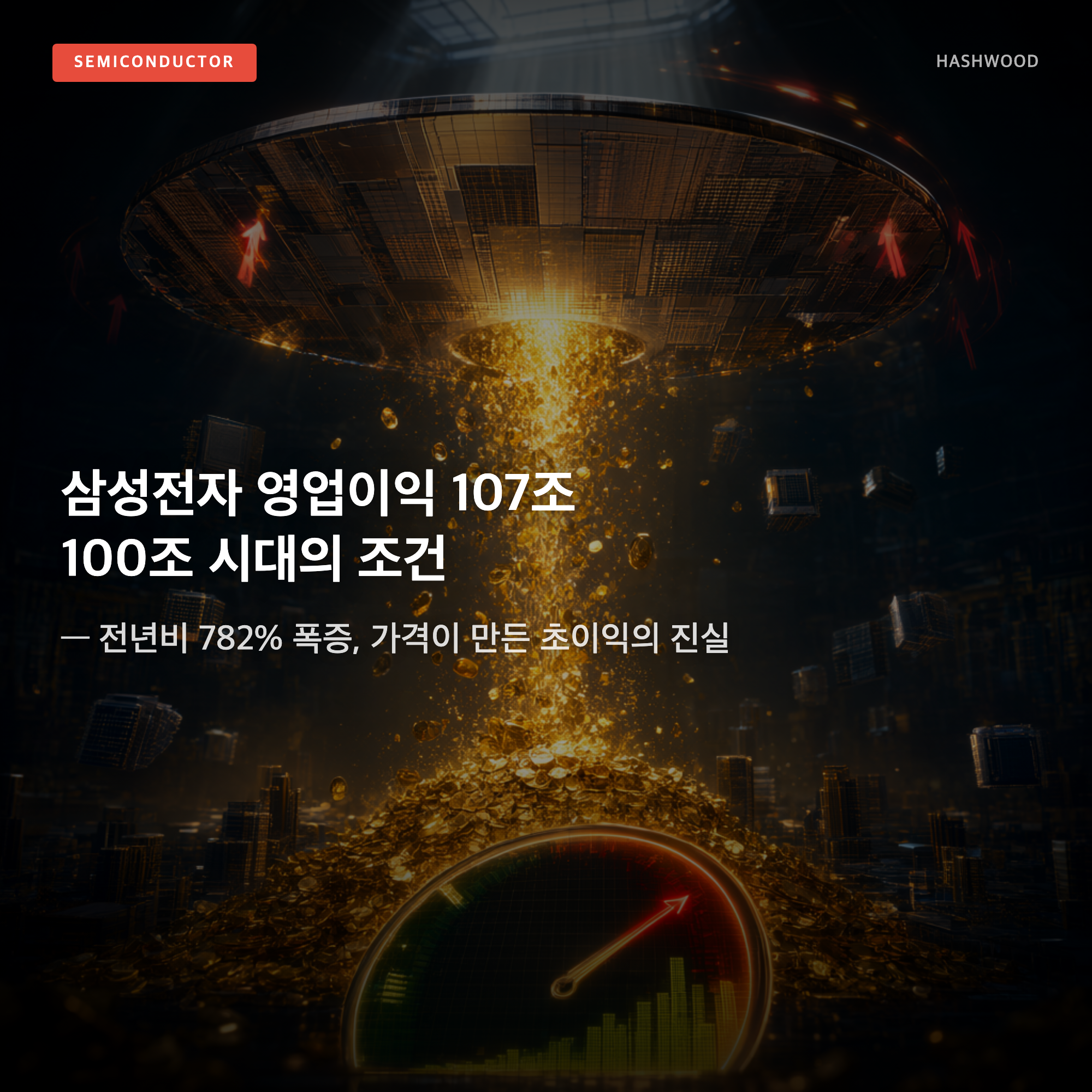 그림: 삼성전자 영업이익 107조 100조 시대의 조건 — — 전년비 782% 폭증, 가격이 만든 초이익의 진실