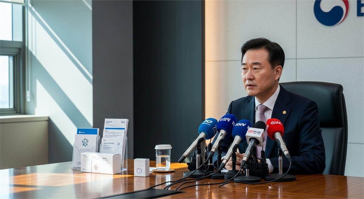 기자간담회에서 해명하는 제약사 경영진 분위기 장면 
